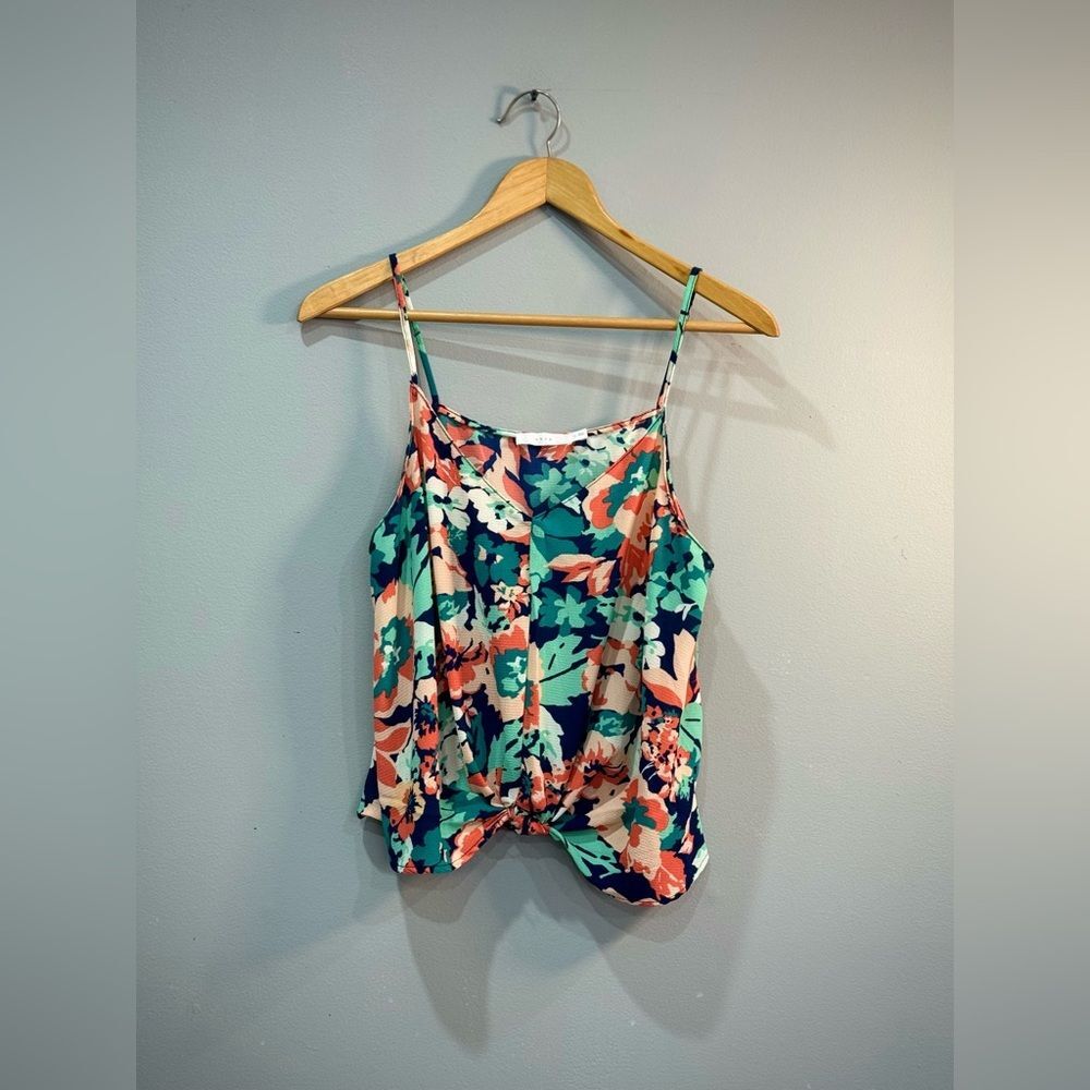 Navy Lush Floral Knotted Front Tank Size L EUC - Picture 3 of 5